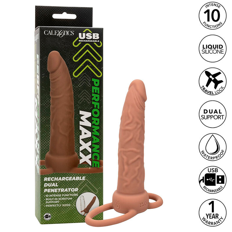 Maxx Performance Wiederaufladbarer Doppelpenetrator Skin Brown