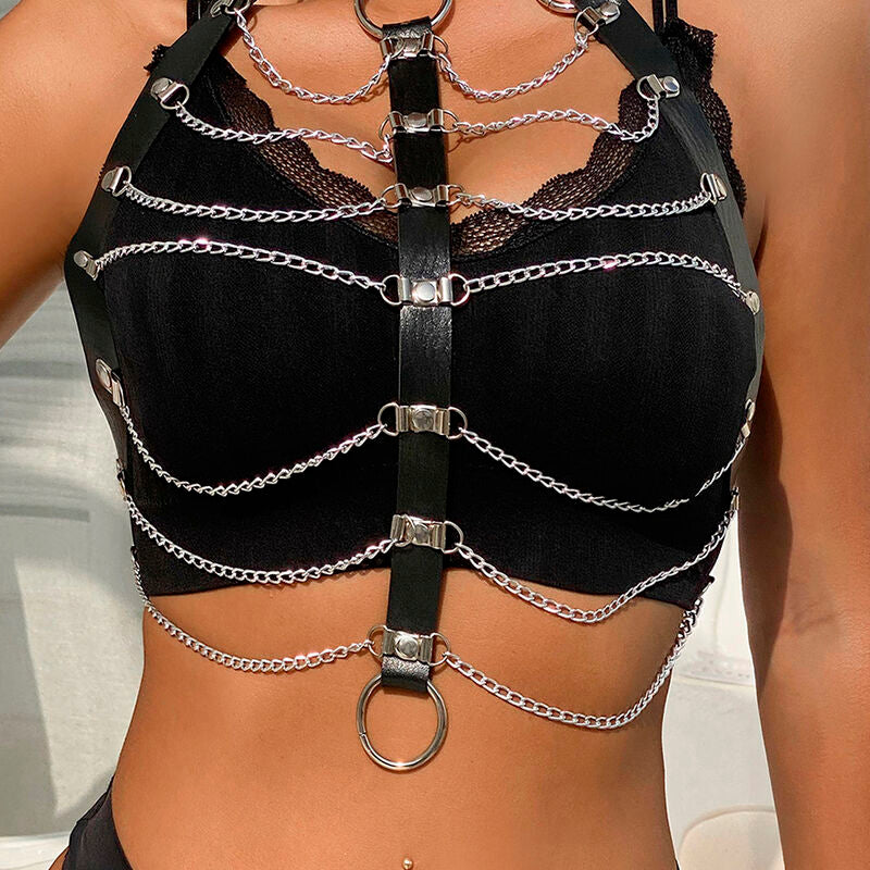 Schwarzes Brustgeschirr aus Leder mit Kette, Einheitsgröße