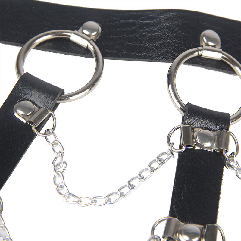 Schwarzes Brustgeschirr aus Leder mit Kette, Einheitsgröße