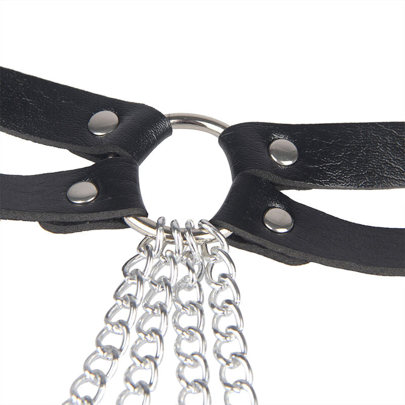 Schwarzer Ledergürtel mit Ringkette, Einheitsgröße