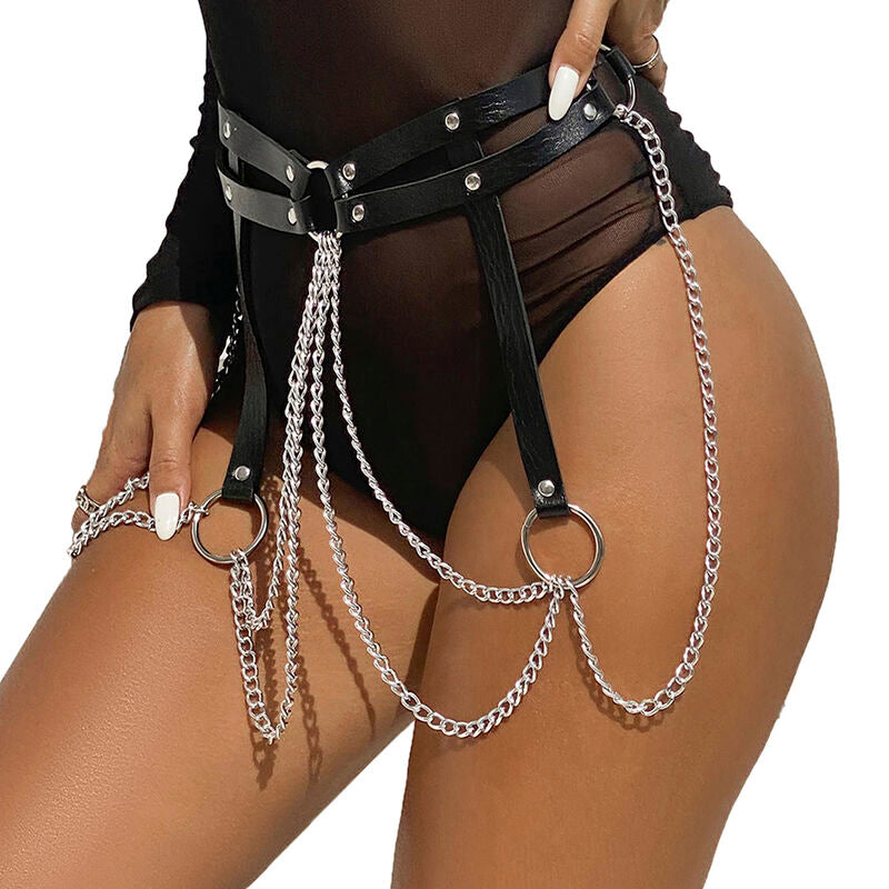 Schwarzer Ledergürtel mit Ringkette, Einheitsgröße