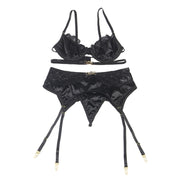 Set mit 3 Teilen Subjektador + Tanga + Liga Encaje Negro S/M