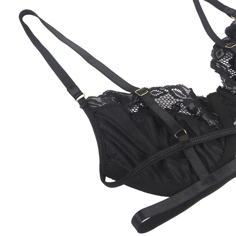 Set mit 3 Teilen Subjektador + Tanga + Liga Encaje Negro S/M