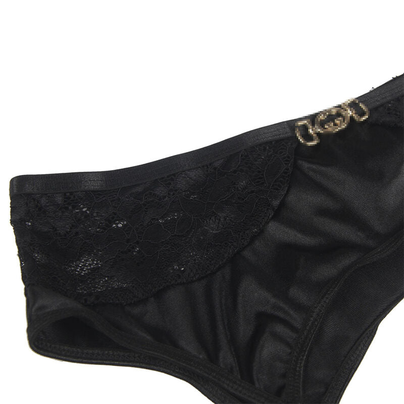Set mit 3 Teilen Subjektador + Tanga + Liga Encaje Negro S/M