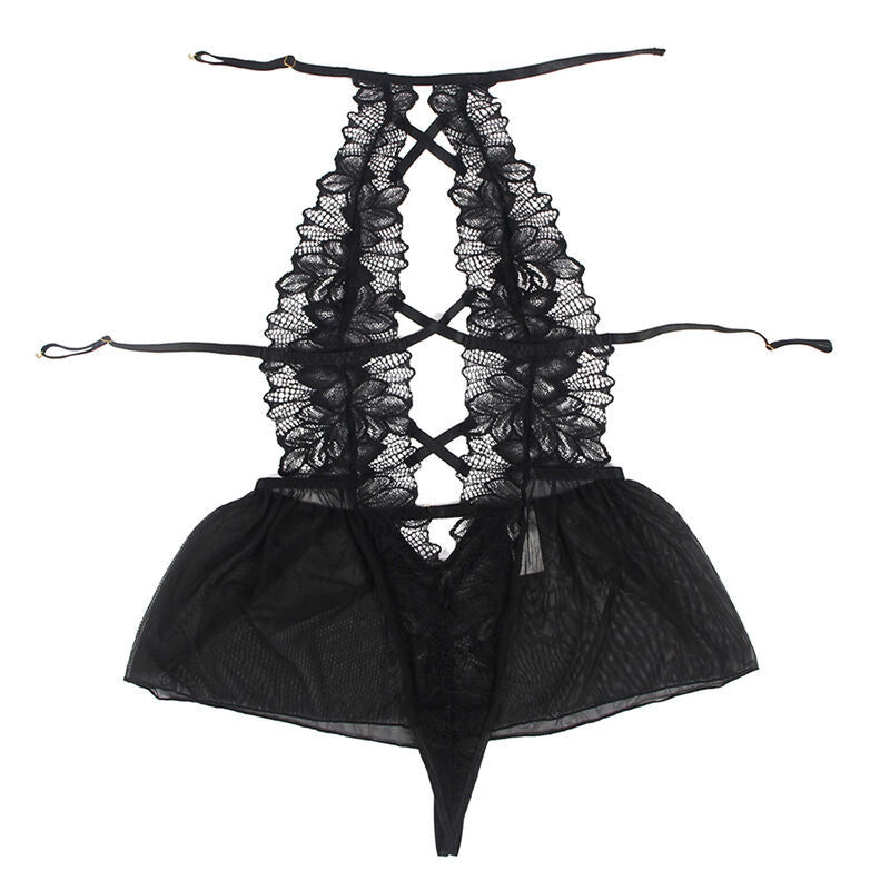 Teddy Cuello Halfter Espalda Descubierta Encaje Negro S/M