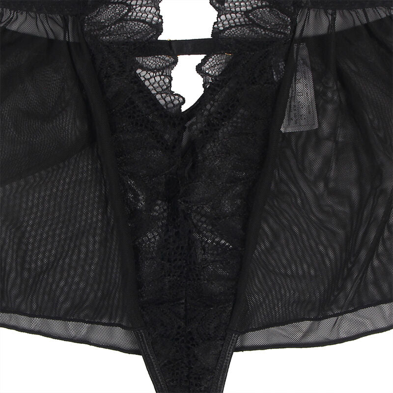Teddy Cuello Halfter Espalda Descubierta Encaje Negro S/M