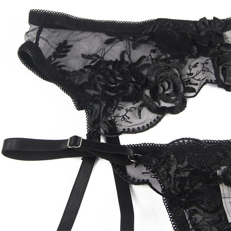 3er-Set Unterhose + Tanga + Band mit Blumenmuster, schwarz, S/M