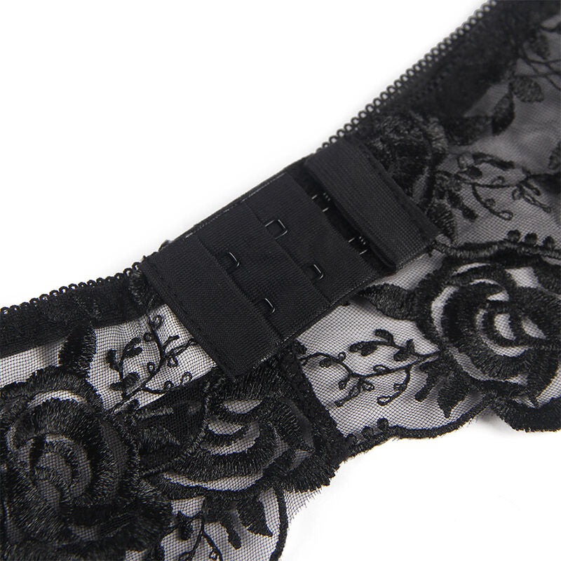 3er-Set Unterhose + Tanga + Band mit Blumenmuster, schwarz, S/M