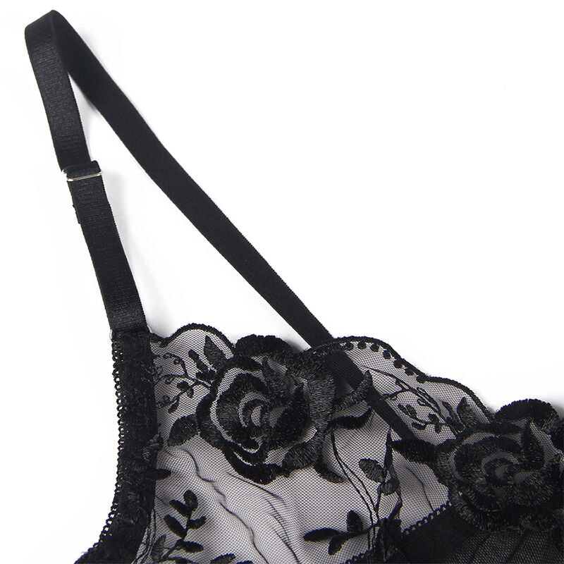 3er-Set Unterhose + Tanga + Band mit Blumenmuster, schwarz, S/M