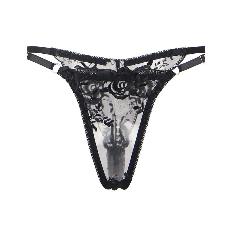 3er-Set Unterhose + Tanga + Band mit Blumenmuster, schwarz, S/M