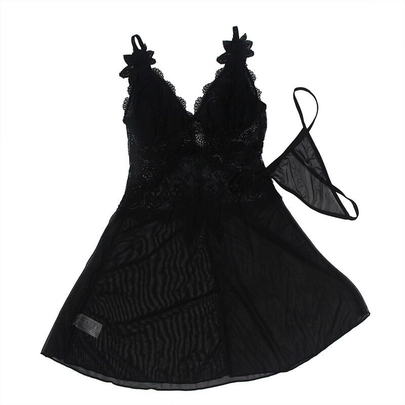 Babydoll aus Tüll mit Details, umhüllt und schwarz, S/M