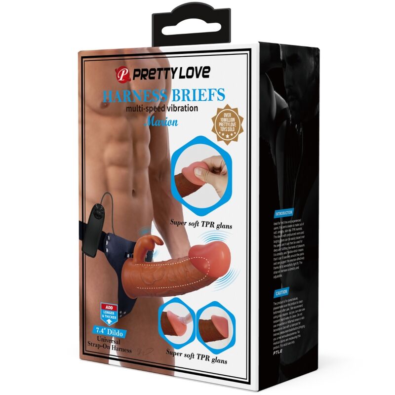 Marion Universal-Harness-Slip mit vibrierendem Dildo 19 cm braun