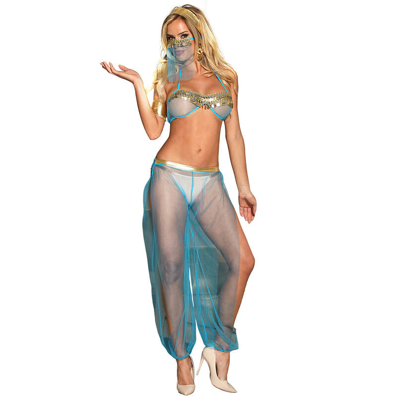 Lenceria-Set im indischen Stil, blau, S/M