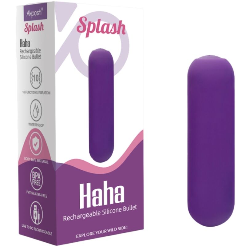 Splash haha ​​​​Silikon-Bullet-Vibrator 10 Vibrationen 75 x 19 cm lila
