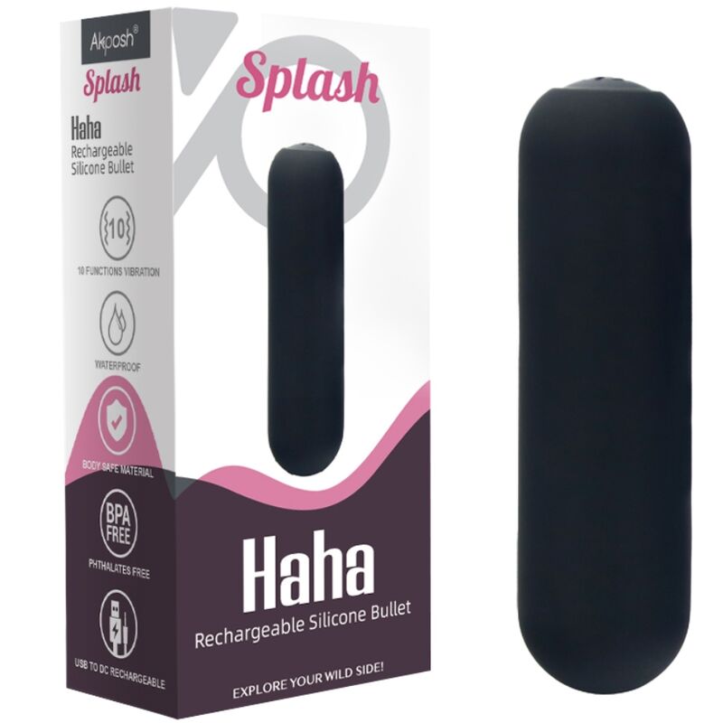 Splash haha ​​​​Silikon-Bullet-Vibrator 10 Vibrationen 75 x 19 cm schwarz