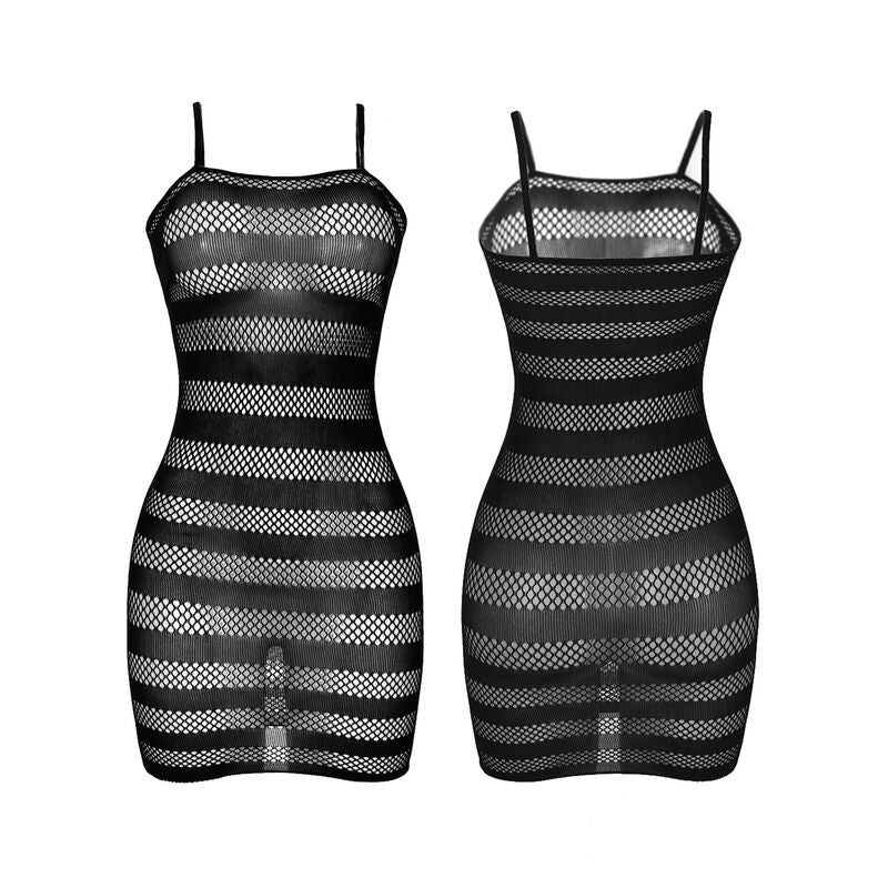 951733 schwarz gestreiftes Netzkleid Einheitsgröße