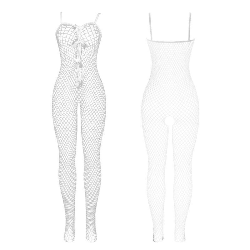 951740 weißer Netz-Bodystocking mit Schleifen, Einheitsgröße