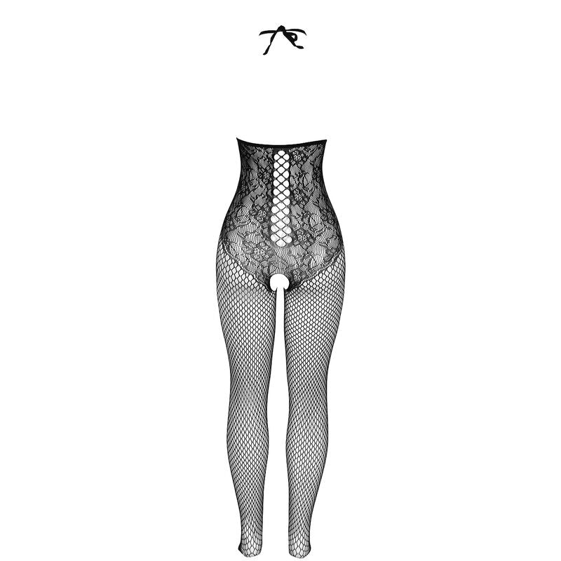 951849 offener Netz-Bodystocking mit schwarzem Neckholder Einheitsgröße