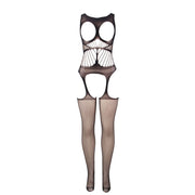 951900 Netz-Bodystocking ohne Fell mit Muschel und offenen Schultern schwarz Einheitsgröße