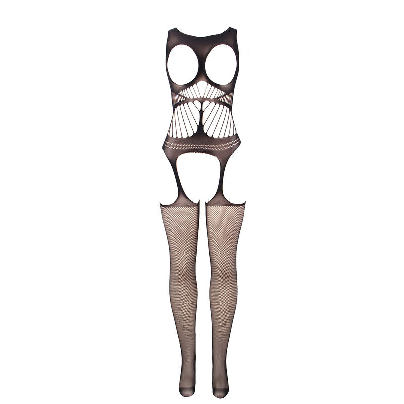 951900 Netz-Bodystocking ohne Fell mit Muschel und offenen Schultern schwarz Einheitsgröße