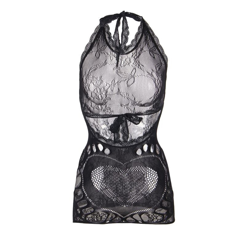 952075 kurzes Netzkleid mit Rückendetail und schwarzem Herz Einheitsgröße