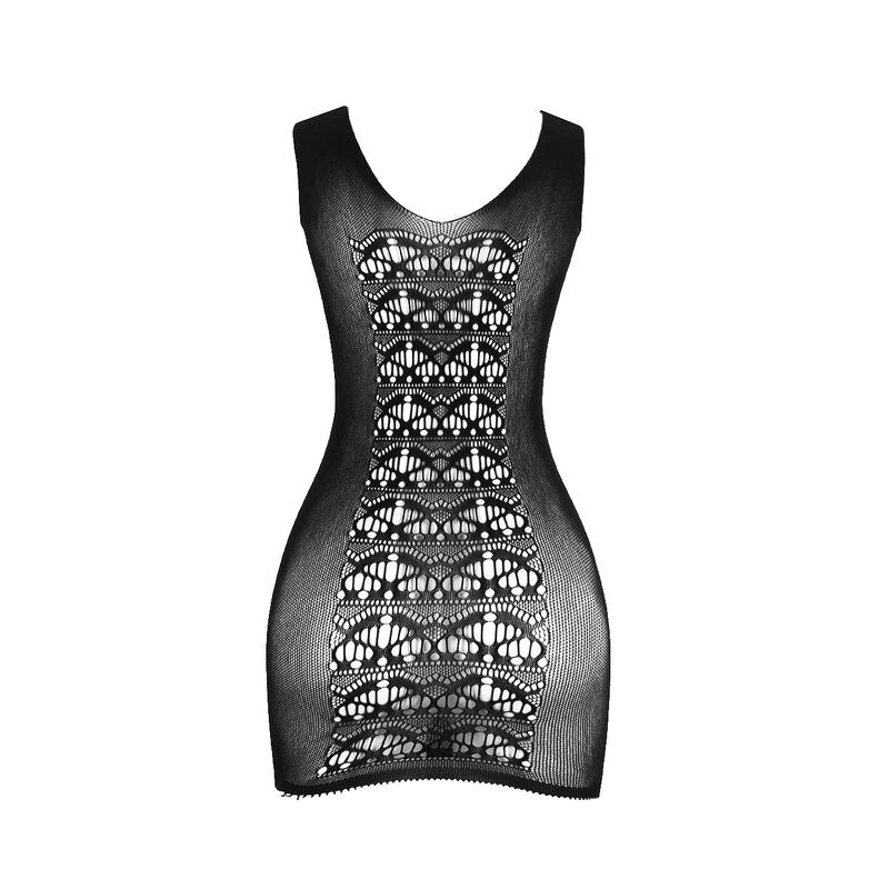 952167 kurzes Kleid aus schwarzem elastischem Netz, Einheitsgröße