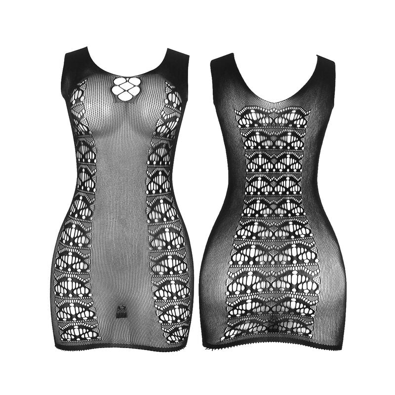 952167 kurzes Kleid aus schwarzem elastischem Netz, Einheitsgröße