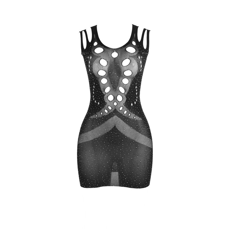 952198 Netzkleid mit glänzenden Diamanten schwarz Einheitsgröße