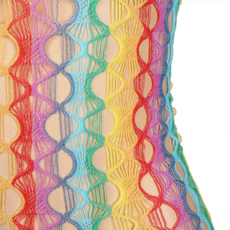 952365 Regenbogen-Schulterfreies Netzkleid Einheitsgröße