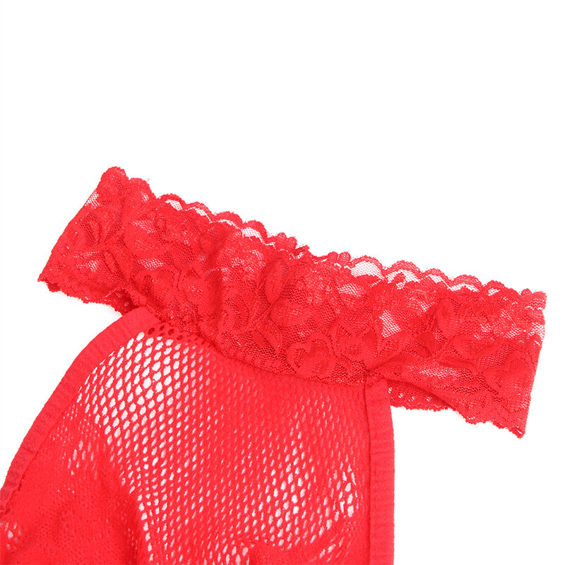 952372 Netz- und Spitzen-Bodystocking ohne Fell hoher Halsausschnitt rot Einheitsgröße