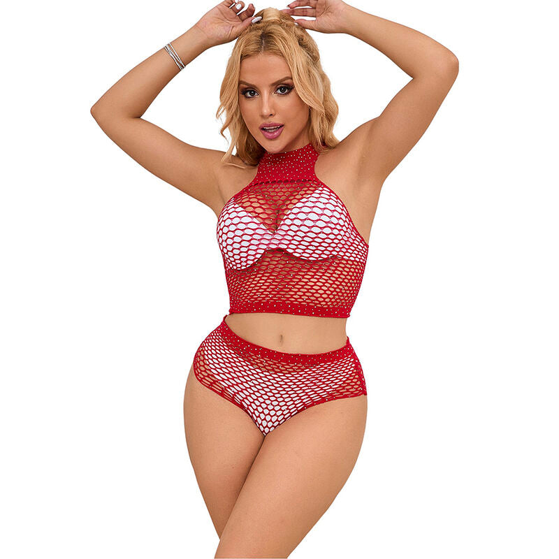 952402 Netzstrumpfhose mit rosa Diamanten, Einheitsgröße