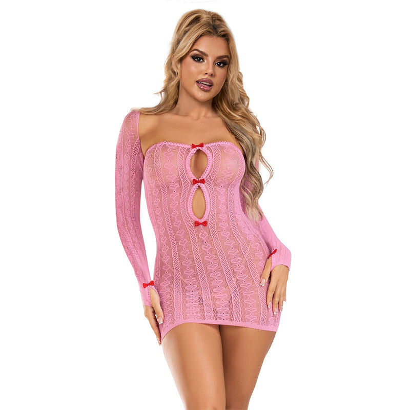 952471 rosa Netzkleid Einheitsgröße