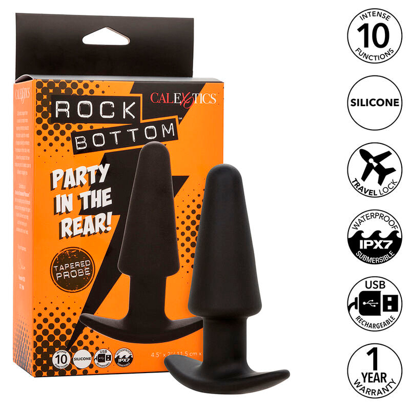 Rock Bottom konischer Analplug 10 Vibrationen schwarzes Silikon
