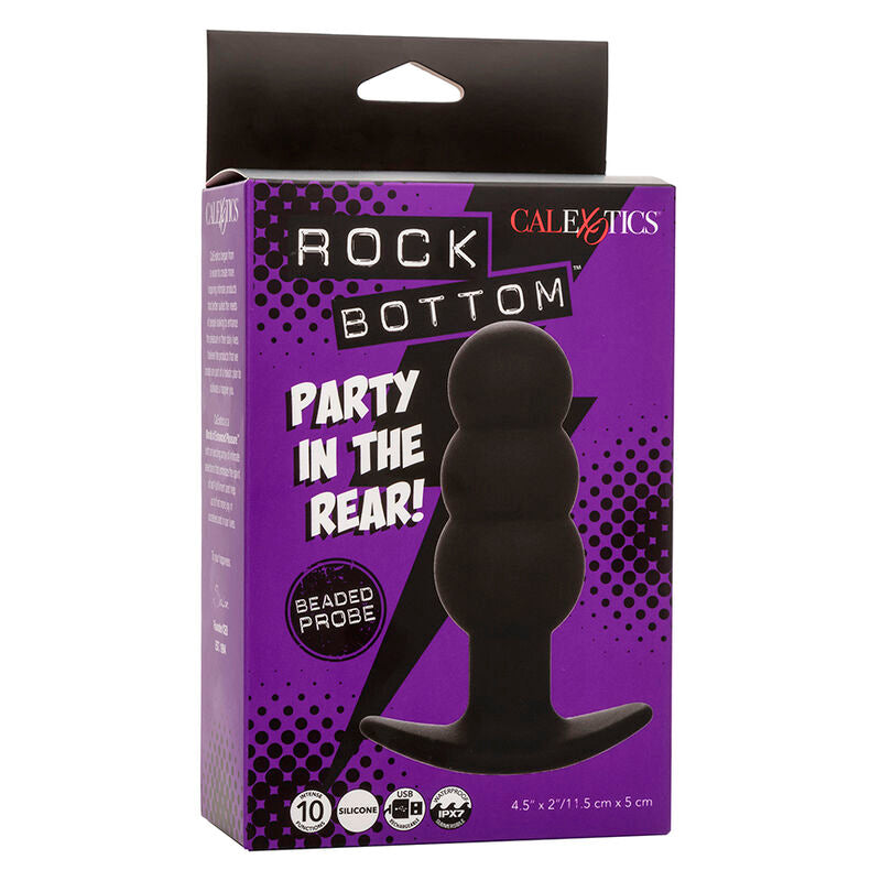Rock Bottom Analplug mit Perlen, 10 Vibrationen, schwarzes Silikon