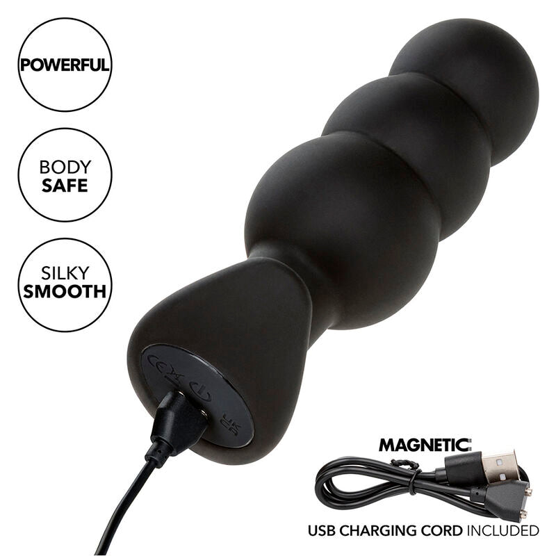 Rock Bottom Analplug mit Perlen, 10 Vibrationen, schwarzes Silikon