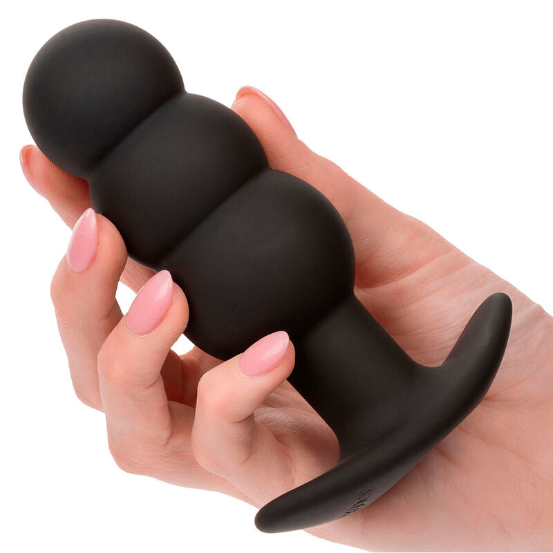 Rock Bottom Analplug mit Perlen, 10 Vibrationen, schwarzes Silikon