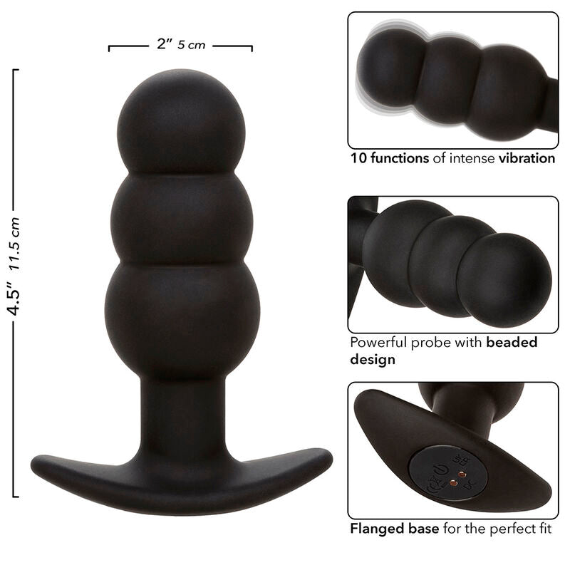 Rock Bottom Analplug mit Perlen, 10 Vibrationen, schwarzes Silikon