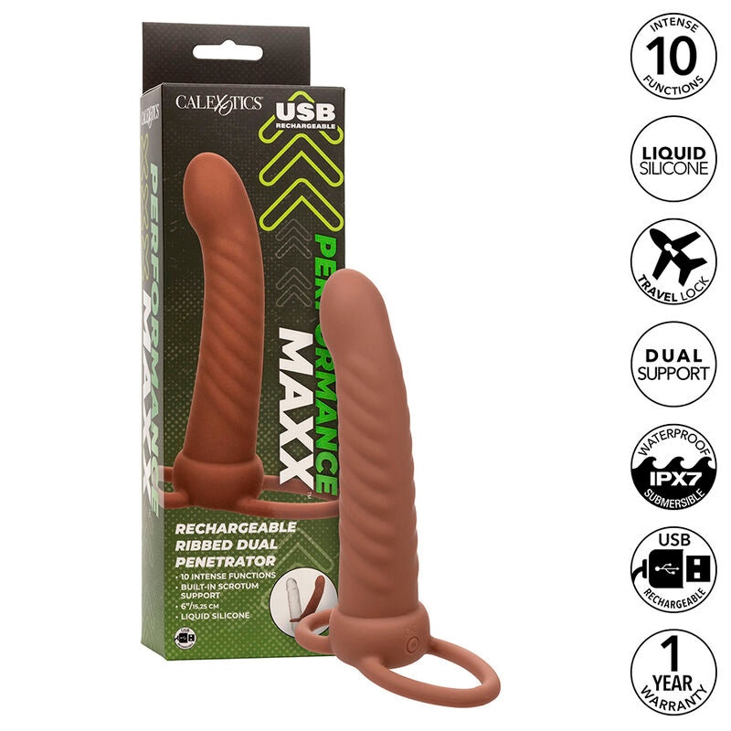Maxx Ribbed Double Penetrator 10 Vibrationen Braun