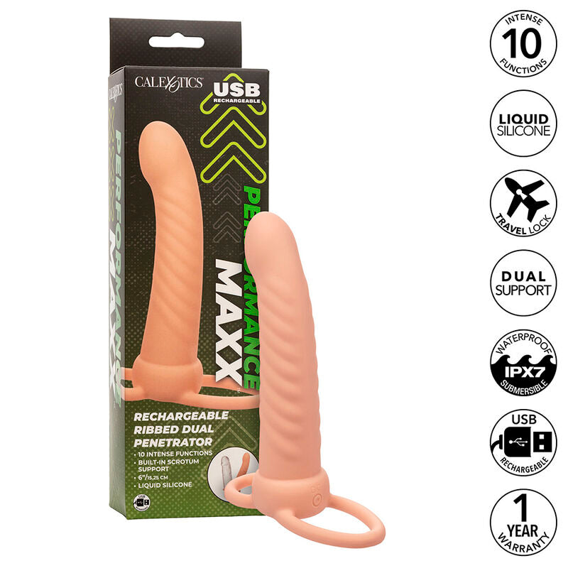 Maxx Doppelrippen-Penetrator 10 Vibrationen, Hautfarben