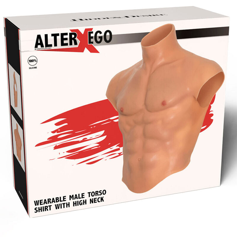 Alter Ego – Silikon-Torso-Shirt für Männer mit Bauchmuskeln in Fleischfarbe