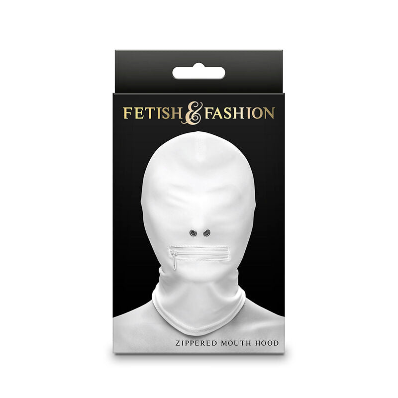 Fetisch &amp; Fashion Maske geschlossener Mund mit Reißverschluss weißes Nylon