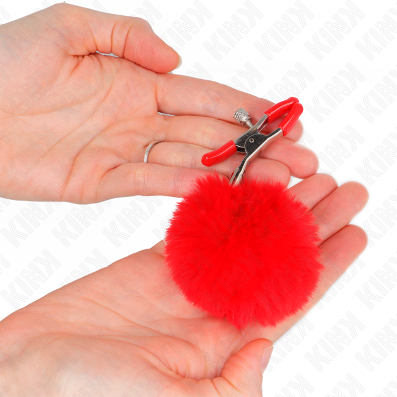 Roter Kunstfellball-Clip 6 cm