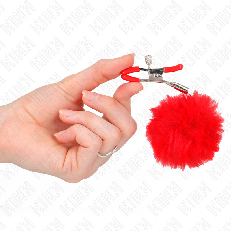 Roter Kunstfellball-Clip 6 cm