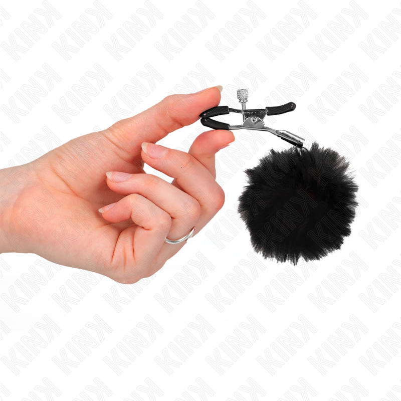 Schwarze Kunstfell-Ball-Haarspange 6 cm