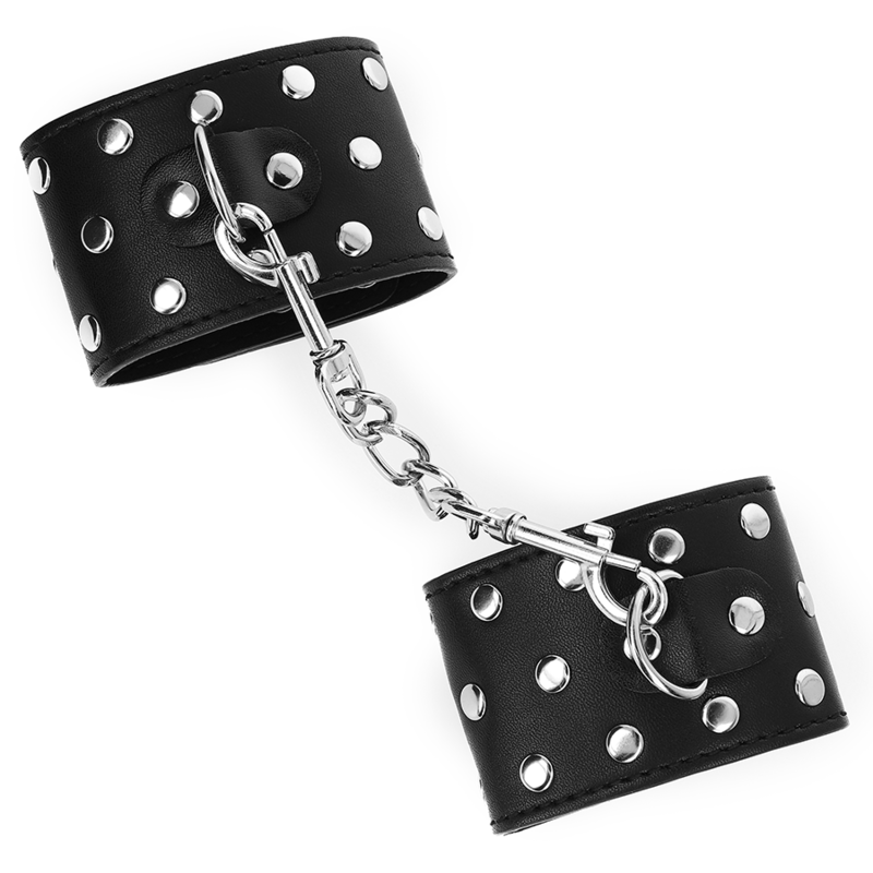 Handfesseln mit Vollnieten-Schnappverschluss, schwarz, verstellbar 19-24 cm x 5,5 cm