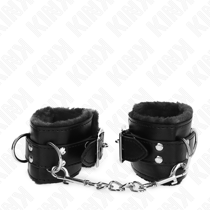 Schwarze, mit Fell gefütterte Handgelenkstützen mit verstellbarem schwarzen Gürtel 17-29 cm x 6 cm