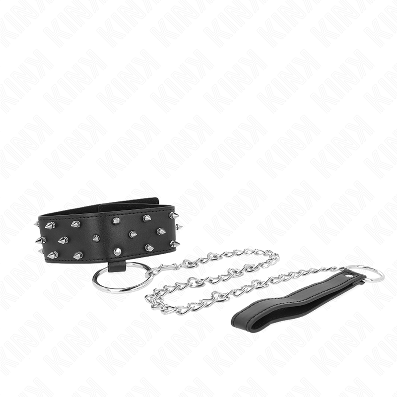 Halsband mit Leine 65 cm mit silbernen Nieten Modell 5 verstellbar 36-43 cm x 5 cm