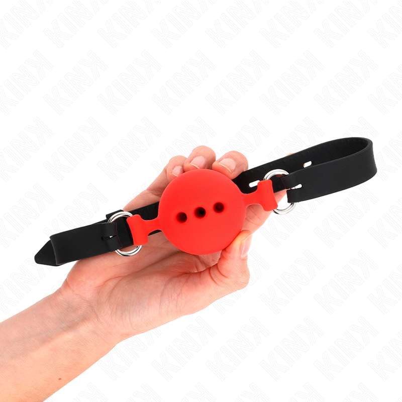 Vollsilikon Knebel 55 x 2 cm mit 5 cm Hoden Größe L rot verstellbar 35-51 cm