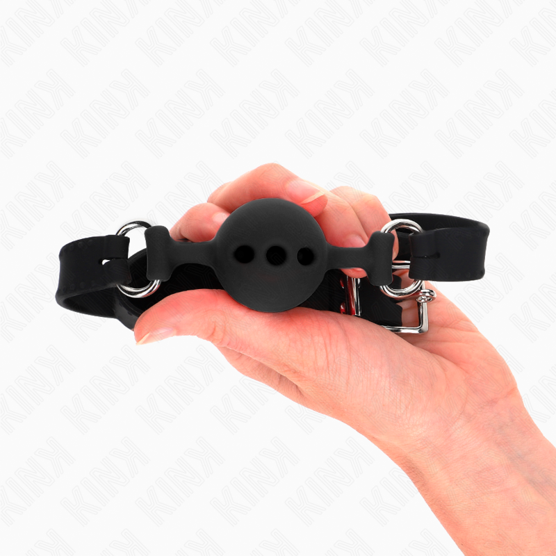 Vollsilikon Knebel 55 x 2 cm mit 4 cm Hoden Größe S schwarz verstellbar 35-51 cm