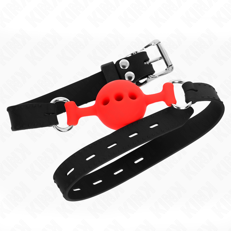 Vollsilikon Knebel 55 x 2 cm mit 4 cm Hoden Größe S rot verstellbar 35-51 cm